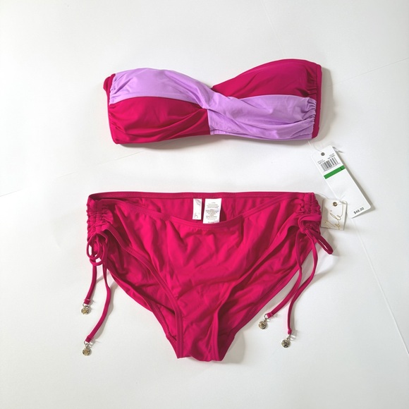 Anne Cole Other - Anne Cole Hot Pink & Lavender Purple 2pc Strapless Swim Suit Bikini Women Large